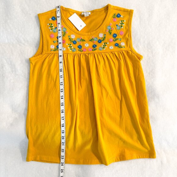NWT J Crew Boho Tank Top - Mustard Yellow with Floral Embroidery - Picture 3 of 6